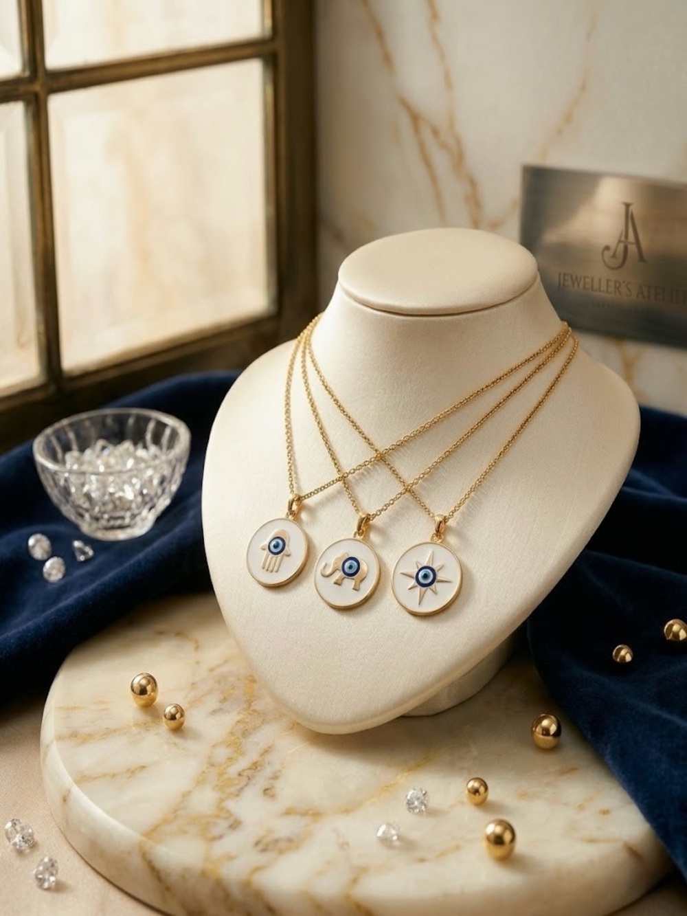 Gold Plated White Enamel Evil Eye Pendant Necklace